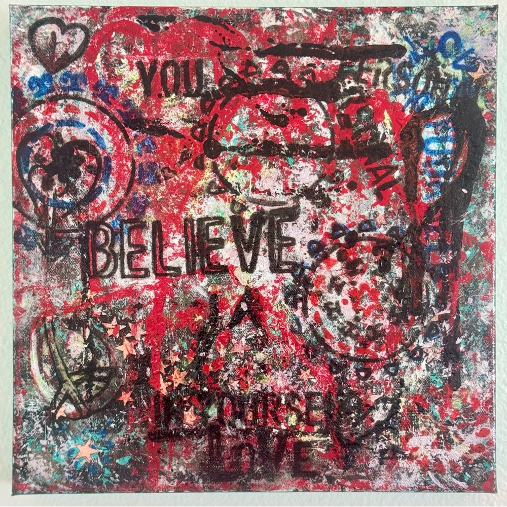 Abstract Red and Black Canvas Art- Believe